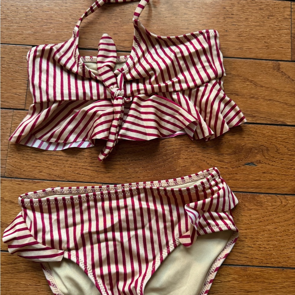 Tori Praver Kids Red and Cream Striped Bikini